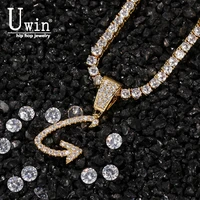 uwin brush font necklace customize pendant with tennis chain cubic zirconia intial name necklace jewelry charm hip hop
