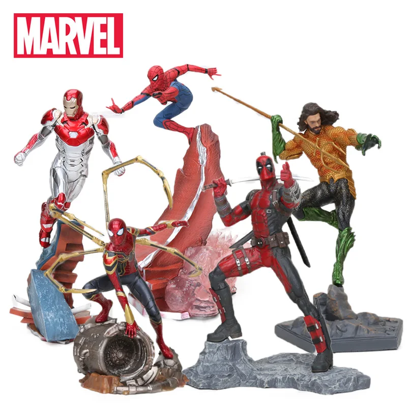 22-27 см игрушки Marvel Мстители Фигурка Человека-паука Железный человек танос Марк MK47 Дэдпул Дэнверс статуя ко железная студия фигурки