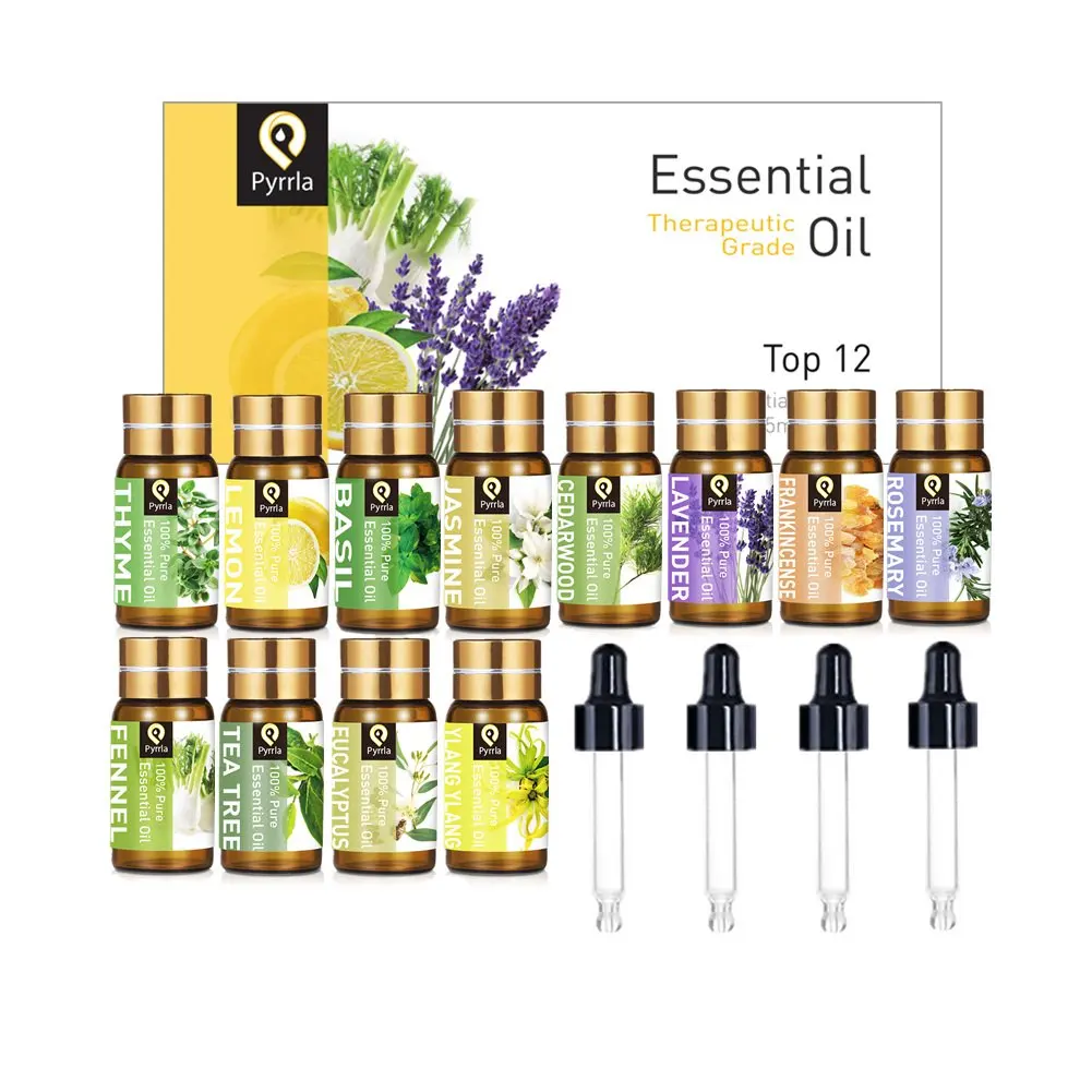 

Pyrrla 5ml 12pcs/Kit With Oil Dropper Essential Oils Gift Set For Humidifier Perfume Eucalyptus Jasmine Tea Tree Lavender Lemon