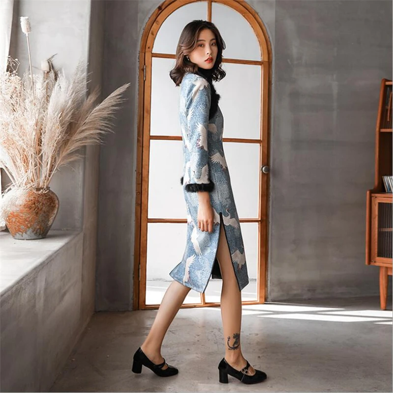 Роскошное зимнее женское платье qipao в стиле ретро теплое толстое Ципао