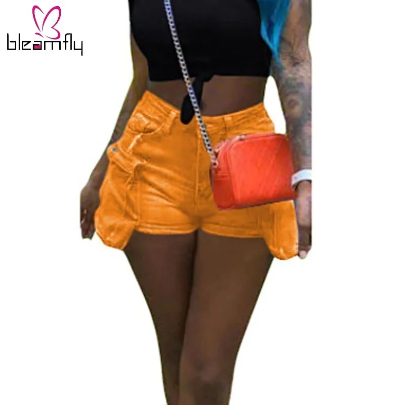 Повседневные джинсовые шорты для женщин размера плюс синие желтые высокая талия