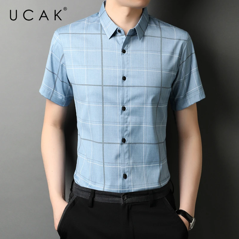 

UCAK Brand Summer Comfortable Striped Shirts Men Clothing New Fashion Style Streetwear Casual Soft Shirt Clothes Homme U6221