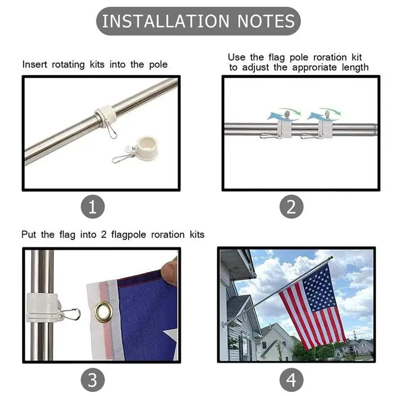 

Stainless Steel Flag Pole Kit Wall Mount Flagpole with Rotating Flagpole Rings Spinning Ring for Outdoor