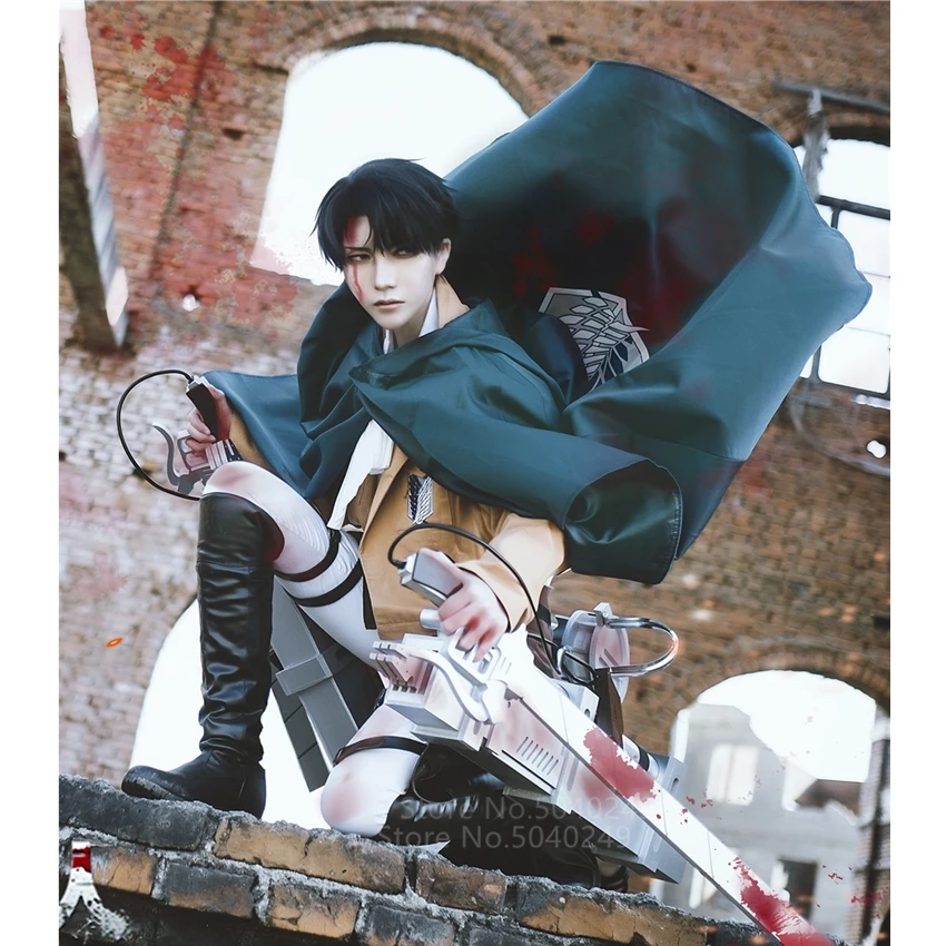 Костюм Леви Аккермана из парика и куртки с регулируемым ремнем для косплея аниме