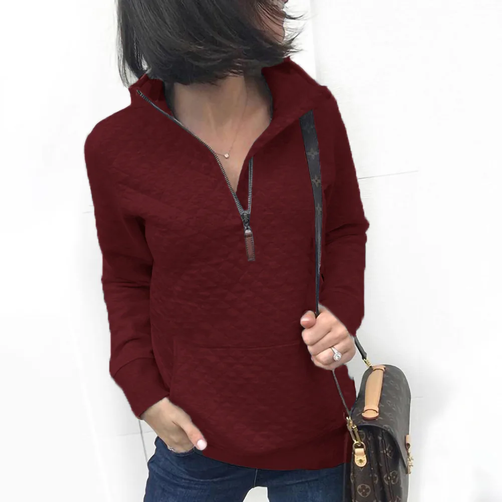 Женские свитшоты пуловер с отложным воротником и длинным рукавом карманами