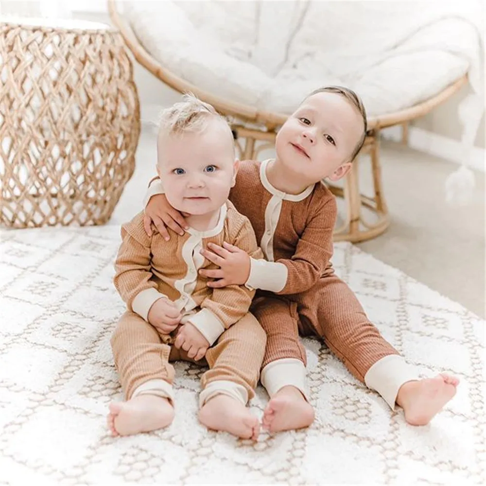 

6 Color Newborn Baby Cute Color Block Jumpsuit Boys Girls Long Sleeve Round Neck Romper Spring Autumn Infant Bodysuits 2021