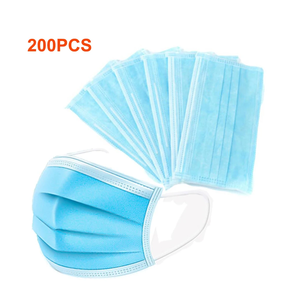 

50pcs Blue Black White Pink Mouth Face Mask Disposable Non-Woven Three-layer Filter Unisex Breatheable Mouth Masks