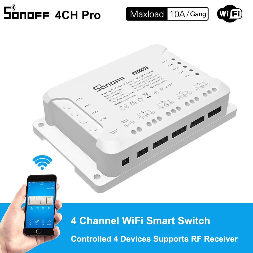 Sonoff 4CH Pro R2 10A/Gang 4 канала Wifi умный переключатель 433 мгц радиочастотный пульт