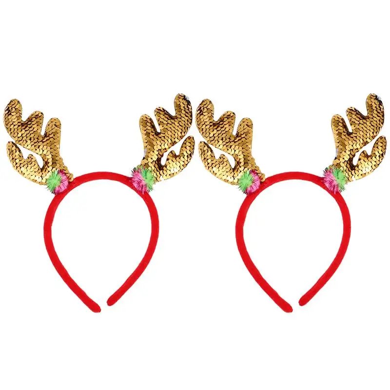 

2pcs Christmas Sequin Antlers Headband Antler Hair Hoop Xmas Hair Accessories