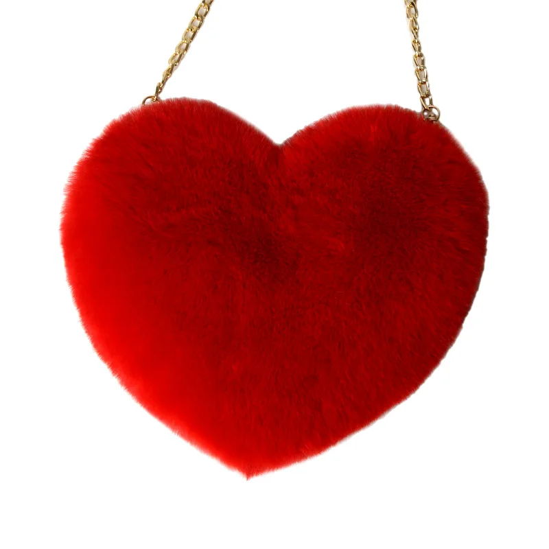 

Fashion Women's Heart Shaped Handbags Cute Kawaii Faux Fur Crossbody Bags Wallet Purse Plush Chain Shoulder Bag Lady Handbag