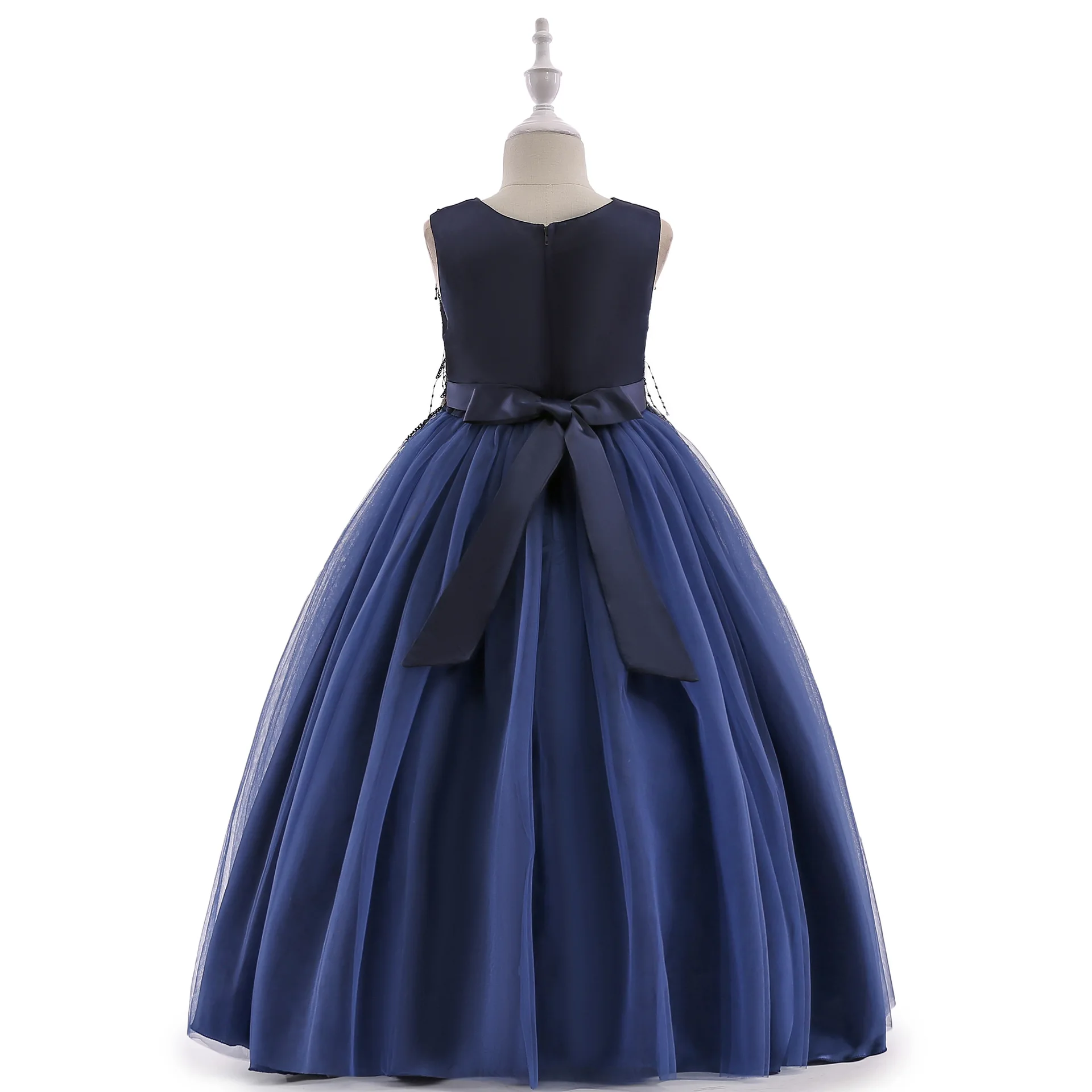 

New Fashion Birthday Party Mesh Dress Girl Sequined Striped Wedding Dresses for Kids Sleeveless Boutique Children Clothing