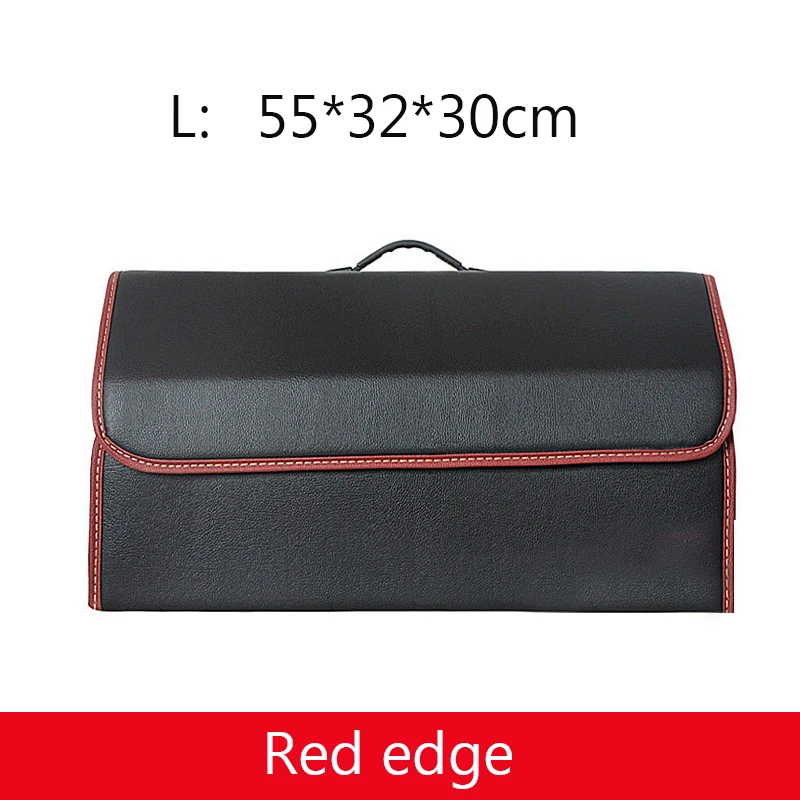Red edge L Одноцветный кожаный Органайзер для багажника, сумка для хранения из искусственной кожи, складная сумка с едой, напитками, зонтиком для уборки БАГАЖНИКА АВТОМОБИЛЯ - Название цвета: Red edge L