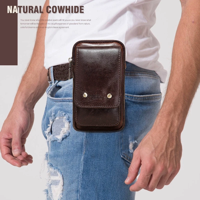 

Leather Vertical Men Belt Waist Bag Phone Wallet Cellphone Belt Loop Holster Case Mini Travel Messager Pouch Crossbody