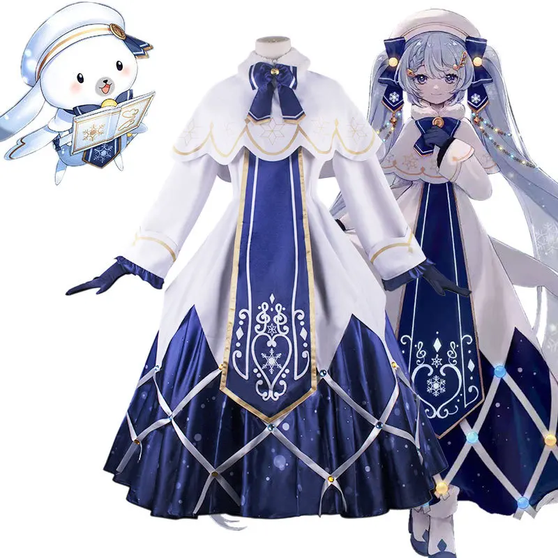 

2021 NEW Snow Miku Cosplay Full Suit Virtual Singer VOCALOID Miku Wig Costume Lolita Dress Cos Props Performance Anime Party