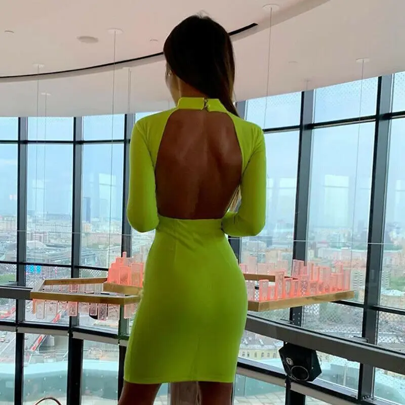 Женское облегающее мини-платье однотонное платье с длинными рукавами вечерние