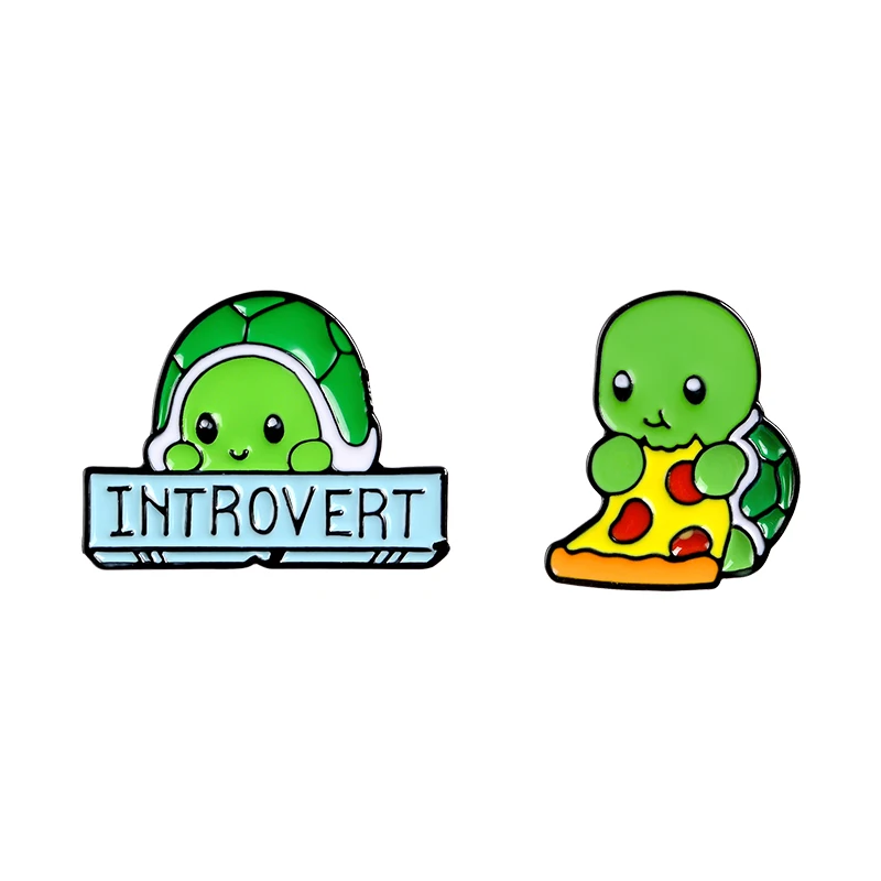 Tortoise Enamel Pins Custom Introvert Brooches Lapel Pin Shirt Bag Pizza Animal Badge Turtle Jewelry Gift For Kids Friends - Окраска металла: SET