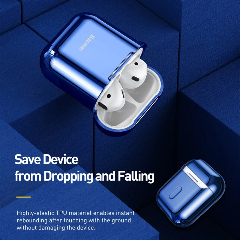 Чехол Baseus с глянцевым блестящим покрытием для AirPods 2 1, портативные наушники, защитная крышка для Air Pods, с крючками для защиты от потери