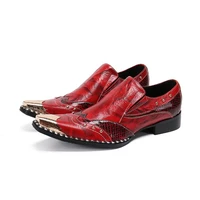 red men leather dress shoes pointed toe classic slip on genuine leather shoes wedding business brand