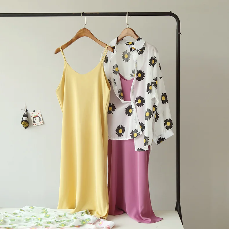 Летнее платье из шифона для женщин 2020 года "Loose Chiffon Dress Spaghetti V Neck Solid Streetwear Basic Vintage Maxi Dresses Female".