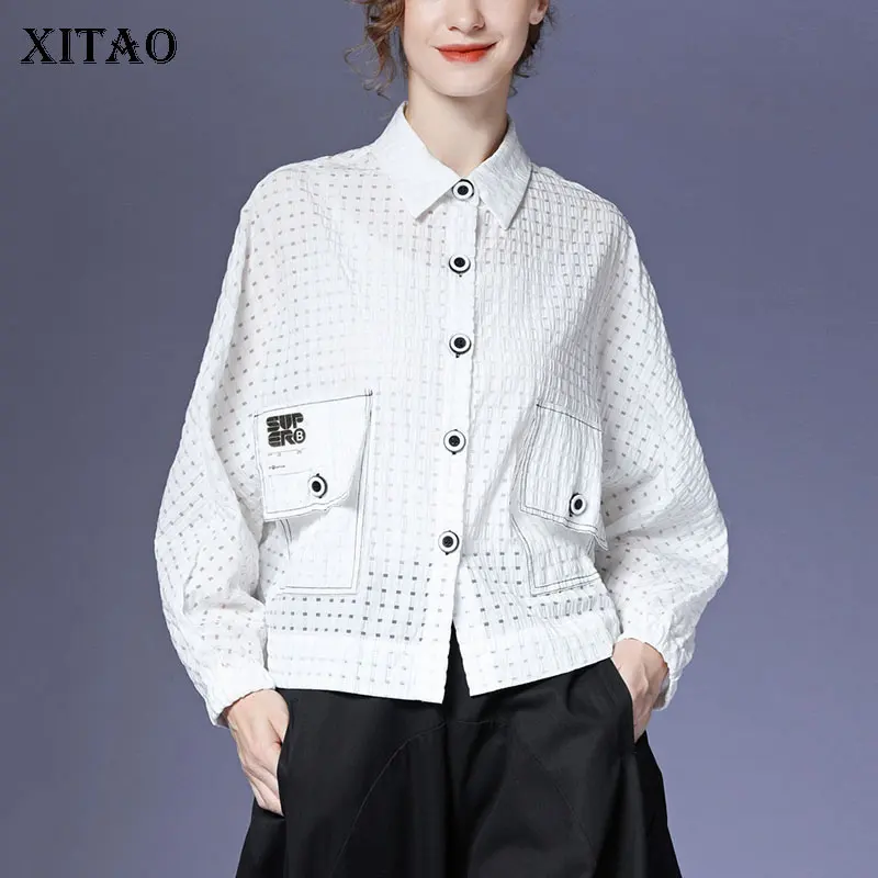 

XITAO Solid Color Shirt 2021 Autumn New Fashion Simplicity Turn-down Collar Single Breasted Loose All-match Women WMD4155