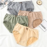candy colors breathable cotton underwear women thread cute bow knot panties mid waist student girl seamless briefs lingerie