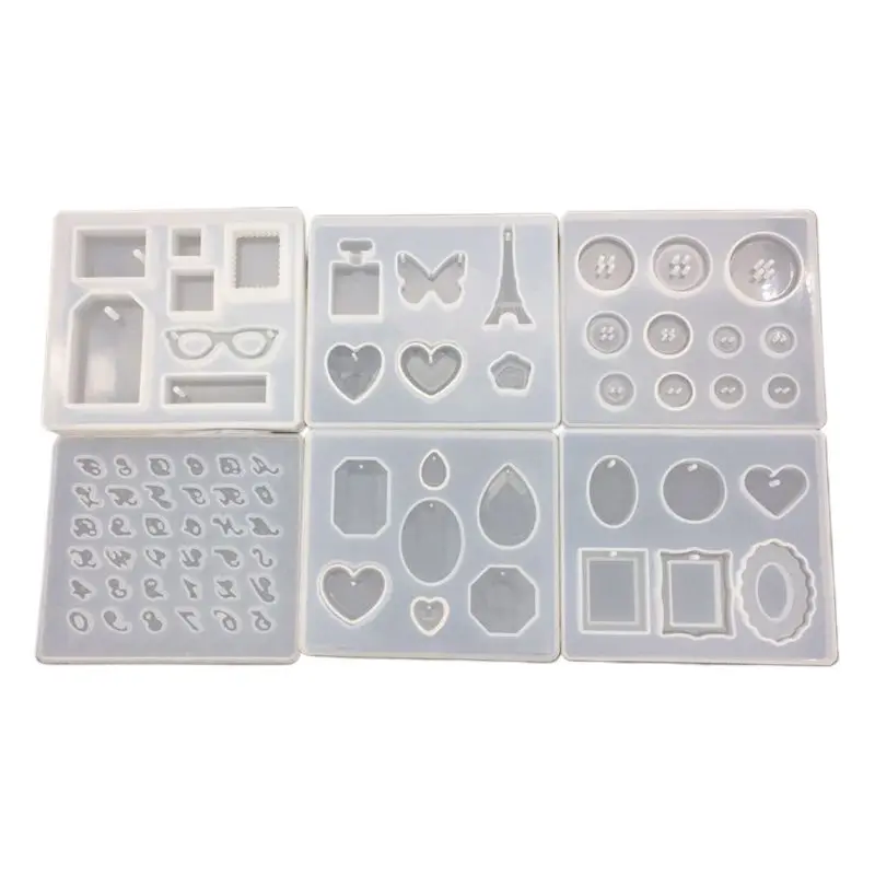 

6 Pcs/set Crystal Epoxy Pendant Mold DIY Diamond Digital Letter Button Silicone Mould Manual Decorative Ornaments