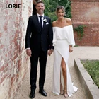 LORIE Белое мягкое атласное свадебное платье Русалка 2020 с открытыми плечами с длинным рукавом элегантное пляжное платье невесты с разрезом