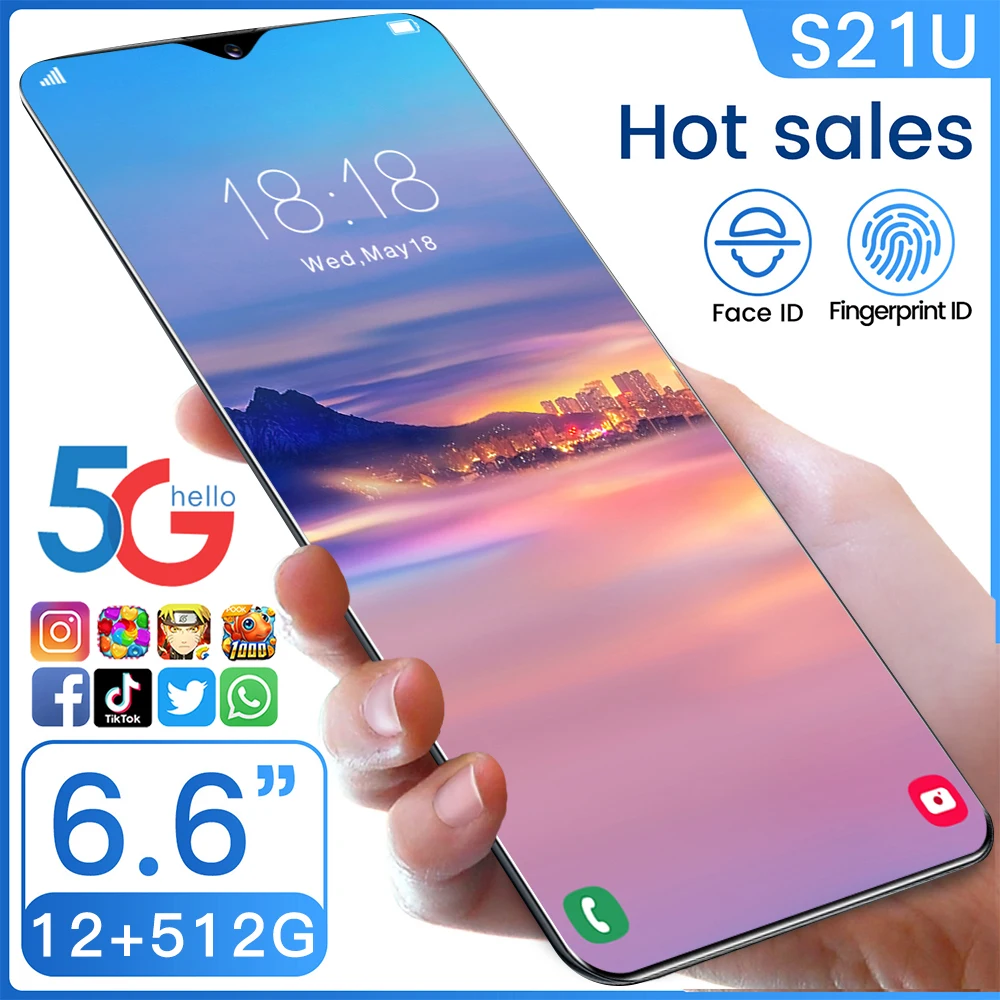 

Global Version S21U 6.6 Inch HD Full Screen Cellphone Fingerprint ID MTK6889 10-Core 12GB+512GB 5000mAh Face Unlock Mobile Phone