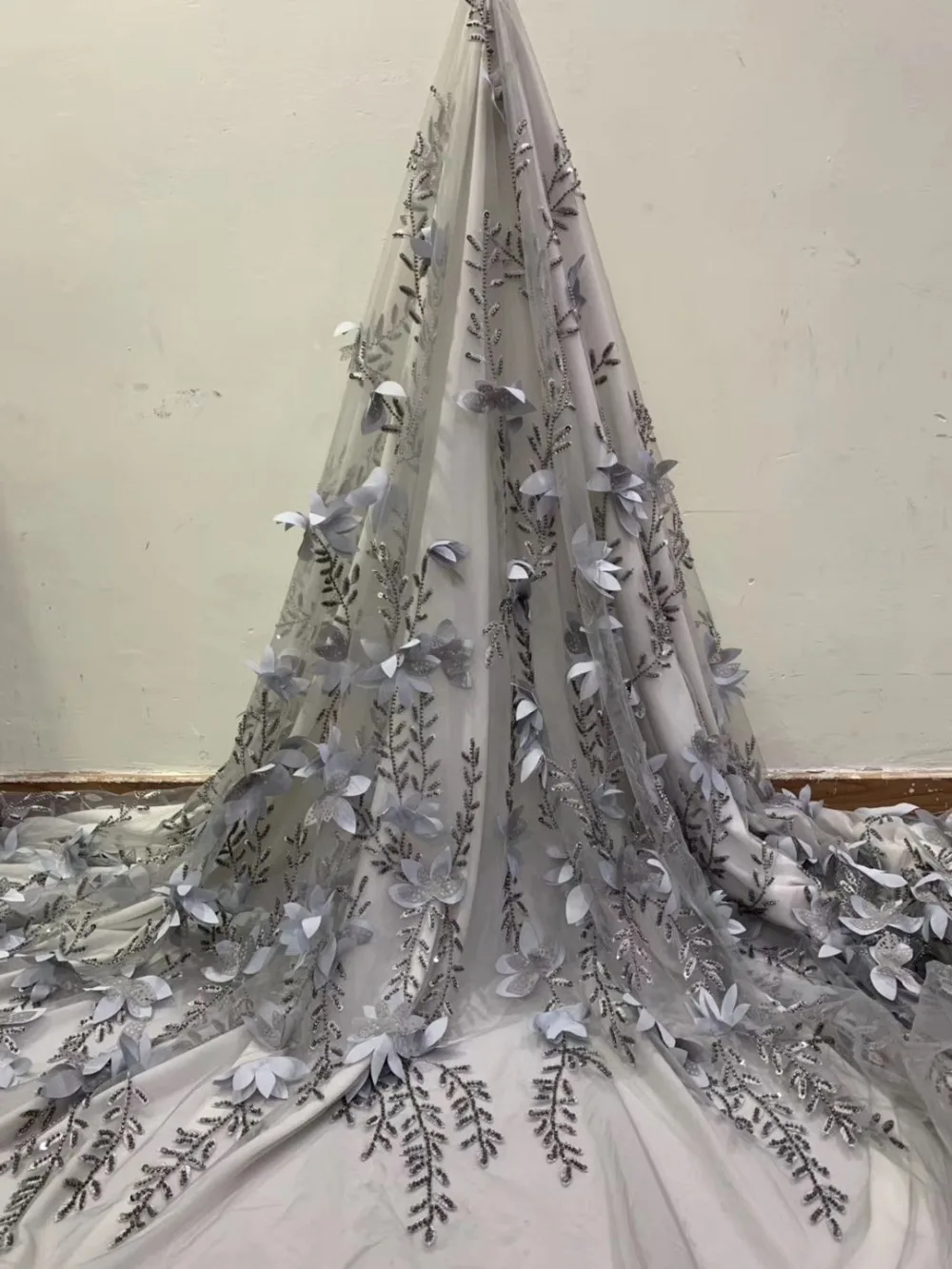 Розовая кружевная ткань 3D Африканский цветок вышитый тюль кружево, жемчуг африканская кружевная ткань высокое качество ручной работы кружева H1453