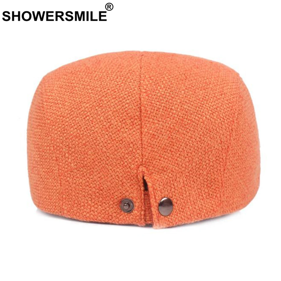 Flat Caps for Men Cotton Linen Duckbill Ivy Cap Women Vintage Solid Orange Casual Autumn Beret Cabbie Cap Unisex