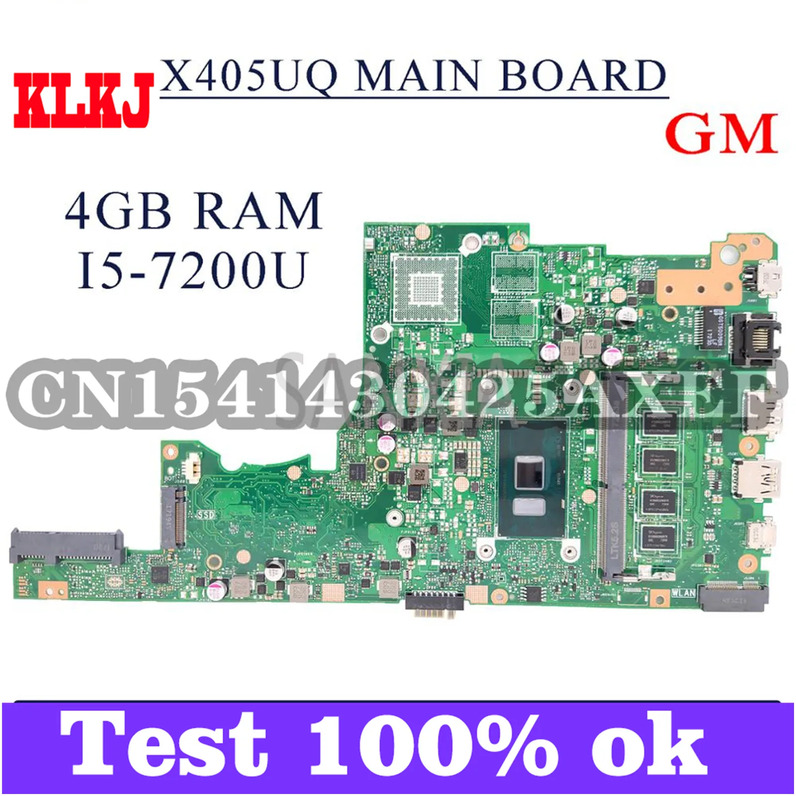 

KLKJ X402UQ Laptop Motherboard For ASUS VivoBook 14 X405UA S4100U Original Mainboard 4GB-RAM I5-7200U GM