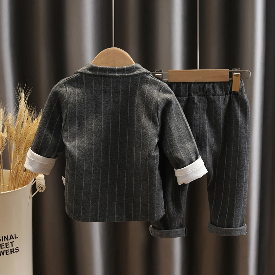 Spring Children Kids Formal Gentleman Casual Toddlder Boys Tie Jackets T-Shirt Pants 3pcs Sets Infant Suit Costume