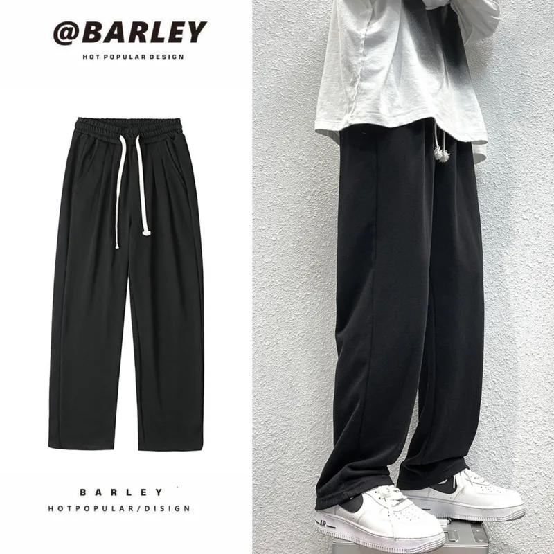 

Autumn Sweatpants Men Fashion Solid Color Drawstring Wide-leg Pants Men Streetwear Loose Hip-hop Straight Pants Mens Trousers