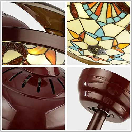 42 ”Tiffany стиль потолочный вентилятор со светом Классическая светодиодная люстра