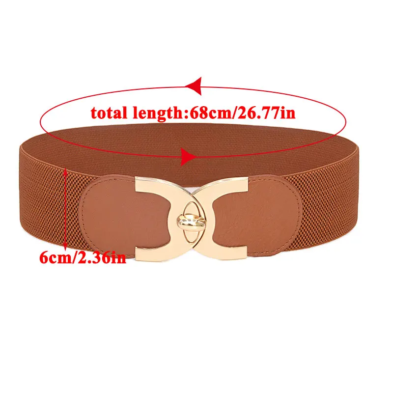 

Ladies Simple Cummerbund Alloy Buckle Belt Decorative Wide Belt Women Solid Color Gold Rotating Lock Elastic Wide Belt