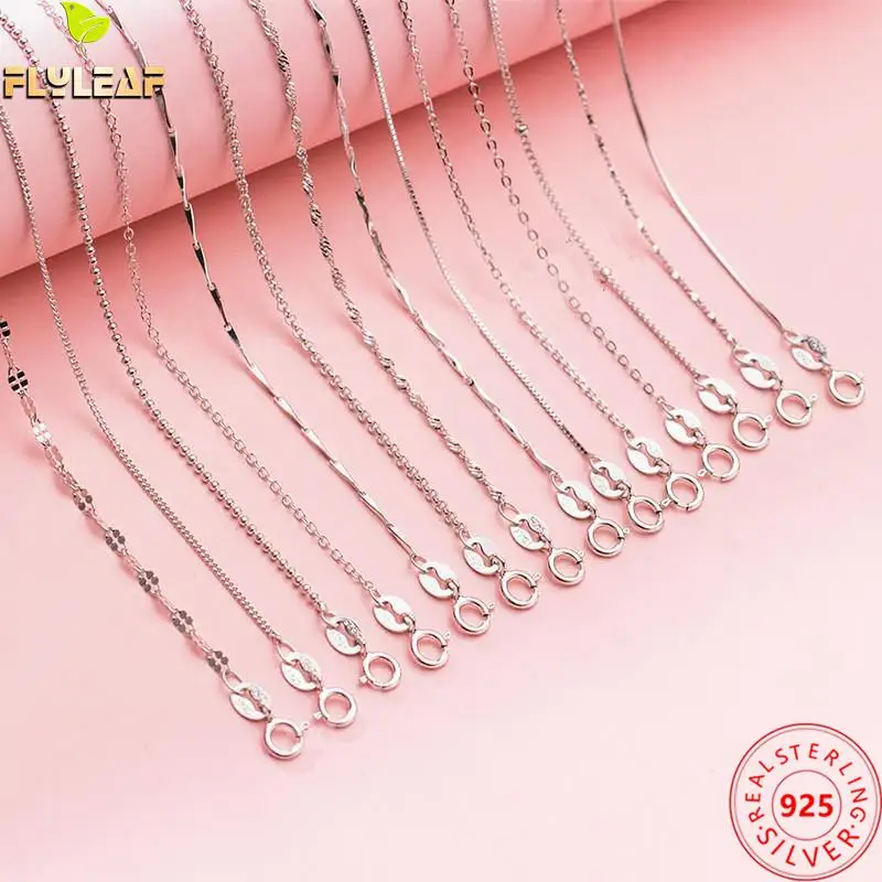 

Real 925 Sterling Silver Snake Bone Box Chain Necklace 18k Gold Rose Gold Clavicle Chain DIY Jewelry Findings Prevent Fading