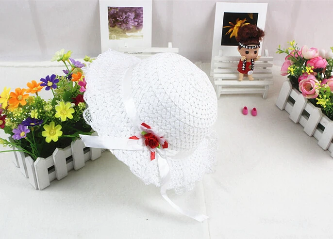 От 2 до 6 лет для маленьких девочек Летняя Пляжная соломенная шляпа с кружевным