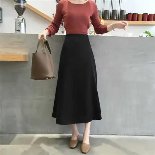 

2021 spring and summer new fashion foreign style satin skirt women's A-line skirt mid length high waist hip skirt