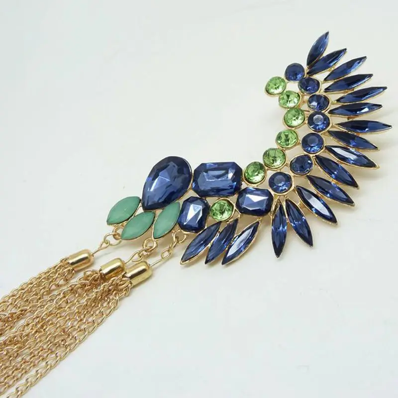 

Boho Long Crystals Tassels Ear Cuff Earring Full Rhinestone Big No Pierced Clip Crawler Studs Women Fashion Jewelry