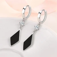 black rhombus drop earrings cubic zirconia stone ear hoop huggie female dangle piercing earring trendy wedding jewelry for women