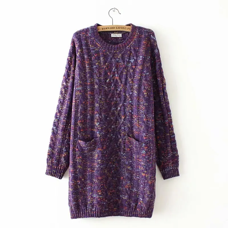 

plus size Criss-Cross wool O-neck long women pullovers winter thick sweater 2019 casual ladies solid Purple 4XL knitted jackets