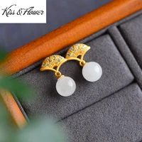 kissflower er207 fine jewelry wholesale fashion woman bride mother birthday wedding gift vintage fan 24kt gold stud earrings