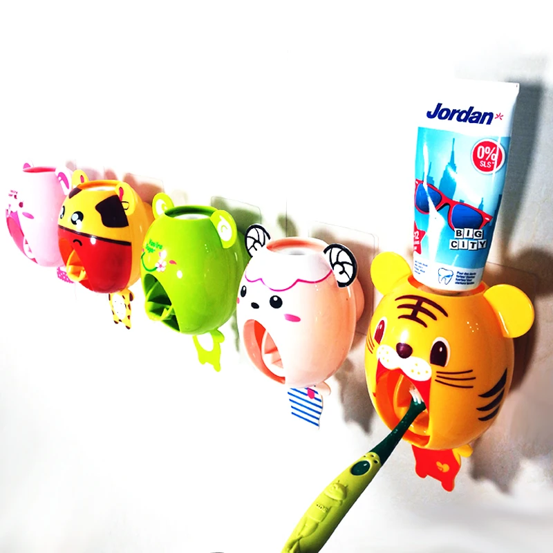 

Children Automatic Toothpaste Dispenser Squeezer Strong Suction Sucker Funny Cartoon Style tooth brush holder