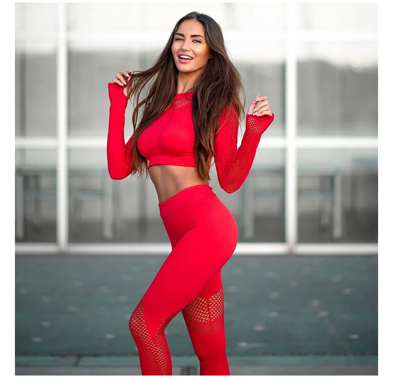 

New Explosive summer sports yoga clothing hips stretch tights female beauty back sets long sleeve fitness sports suit