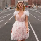 Другое розовое платье для выпускного вечера на тонких бретельках, короткое платье для свадебной вечеринки с открытыми косточками