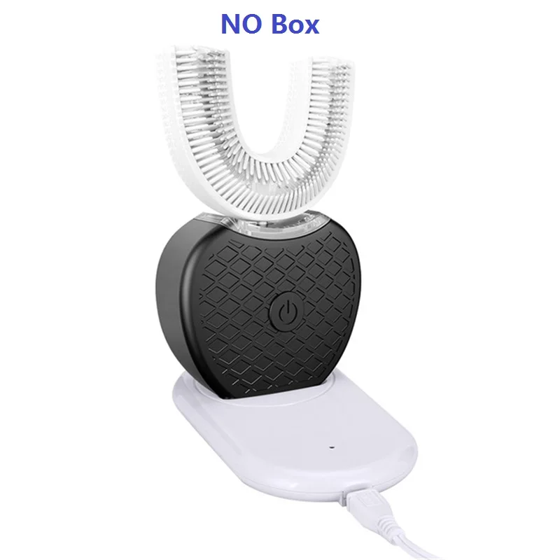 black without box Новинка 360 градусов интеллектуальная автоматическая звуковая электрическая зубная щетка USB перезаряжаемая ультра звуковая u-форма 4 режима таймер синий свет - Цвет: black without box