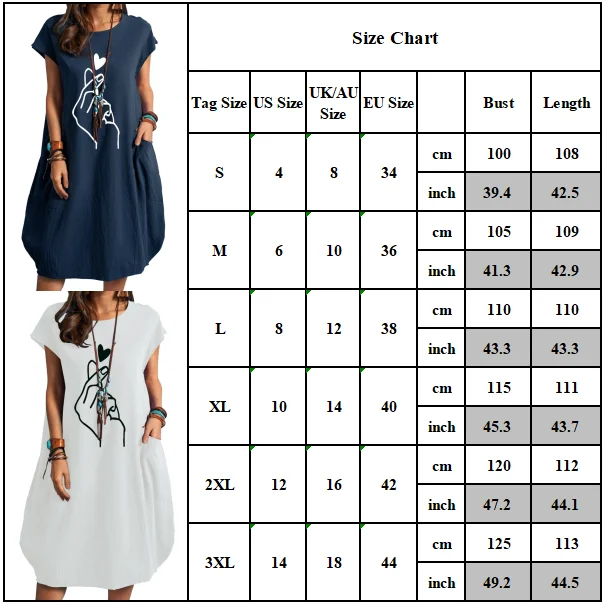 

Loose Women Short Sleeve Baggy Midi Dress Ladies Summer Casual Pullover Jumper Tops Make A Finger Heart Printed Dress
