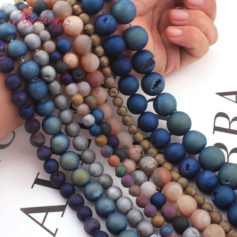 Круглые бусины из драгоценных камней с металлическим покрытием 6 8 10 12 14 мм для