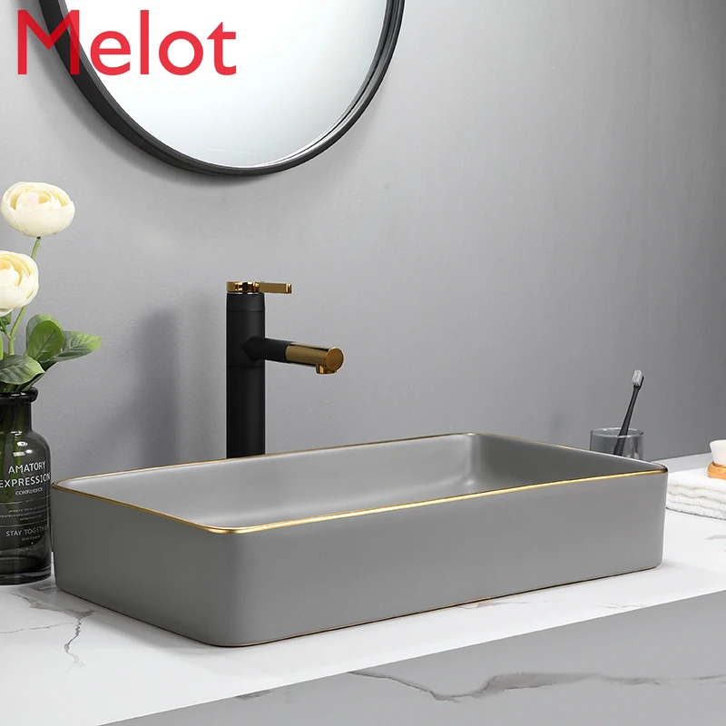 

Nordic Entry Lux Style Cool Gilt Edging Porcelain Counter Basin Sink Single Basin Household Bathroom Washbasin Sink Basin