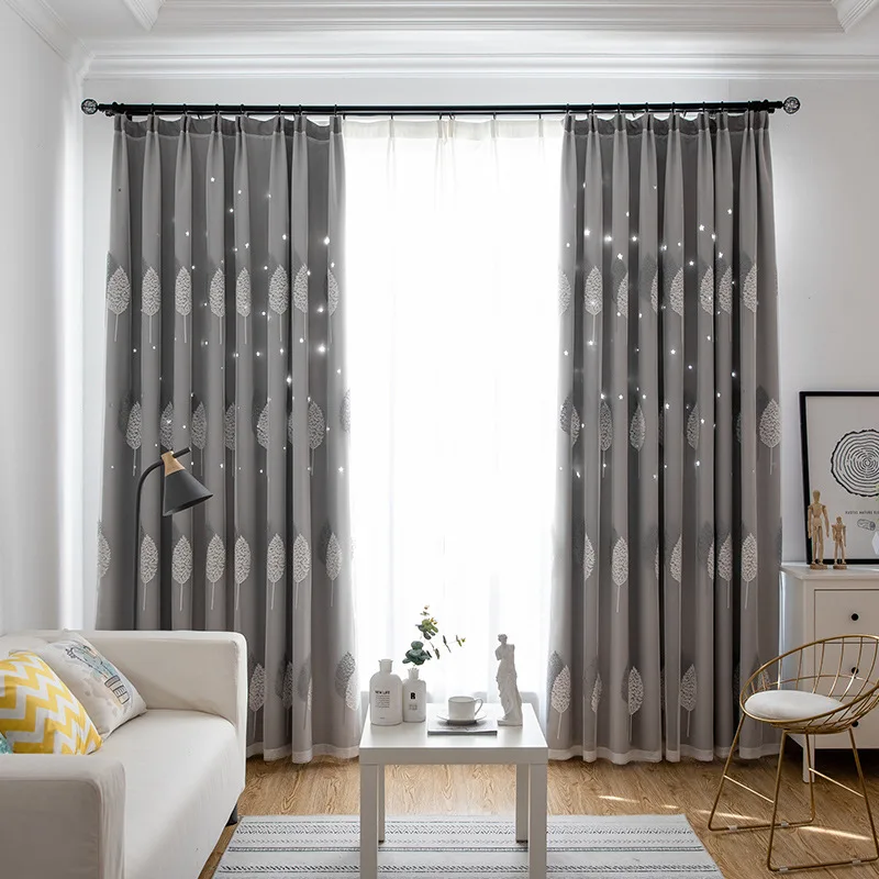 

Hollow Star Printing Shading Curtains for Living Dining Room Bedroom.